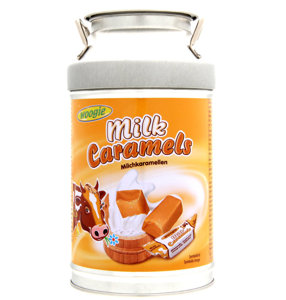 Woogie Milk Caramels Конфеты Коровка в металлическом бидоне-копилке 250гр